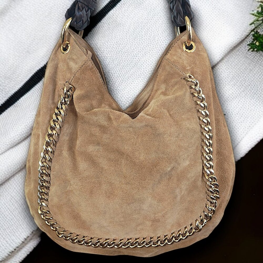 Michael Kors Tan Suede Hobo with Gold Chain Trim